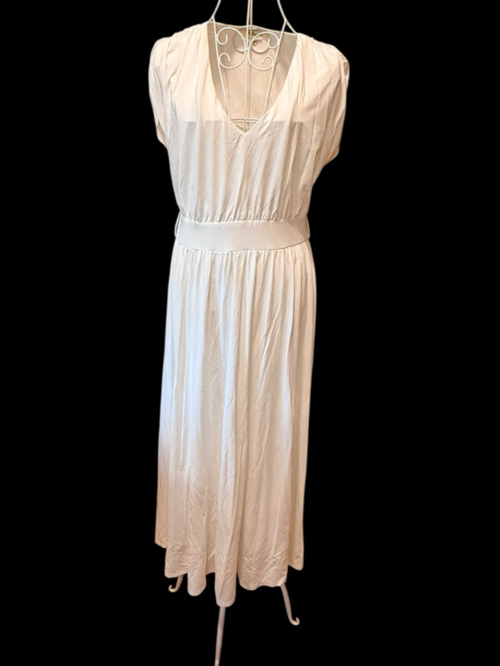 Du Paradis Anthropologie White Maxi Dress V-Neck Resort Rush M